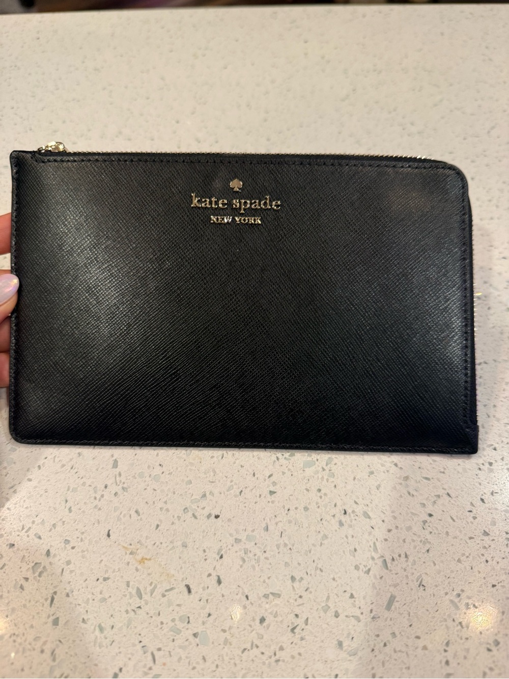 kate spade Black Saffiano Zip Around Wallet